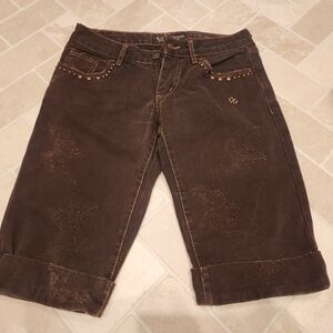 Meme Denim Destressed Cropped Jeans Capri Bridge Italy 42 Brown Chocolate 🍫